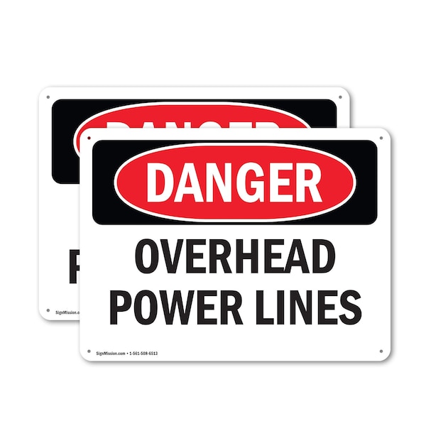 Signmission Overhead Power Lines Danger Sign, Plastic, 24in W x 18in L, 2PK OS-2PACK-DS-P-1824-L-1682 - main